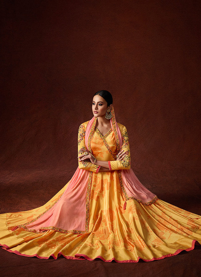 Yellow Designer Anarkali Gown Suit