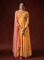 Indian Clothes - Yellow Designer Anarkali Gown Suit