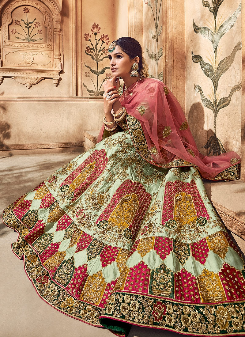 Multicoloured Bridal Hand Embroidered Lehenga Choli