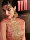 Peach And Gold Anarkali Lehenga Style Suit In usa uk canada
