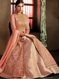 Peach And Gold Embroidered Anarkali Lehenga Style Suit