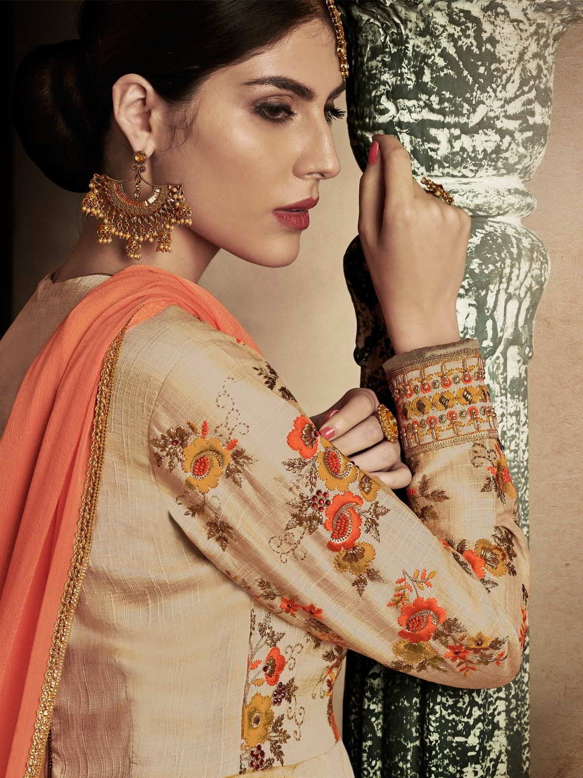 Beige Flower Anarkali Suit In usa uk