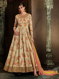 Beige Flower Embroidered Anarkali Suit