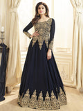 Navy Blue With Golden Detail Flared Anarkali Suit