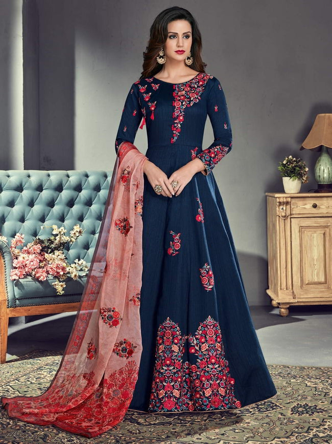 Blue and pink anarkali clearance