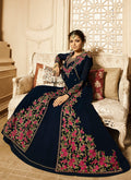 Navy Blue And Pink Jacket Style Embroidered Anarkali Suit