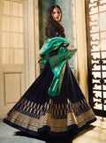 Navy Blue And Turquoise Motif Embroidered Ghera Anarkali Suit