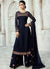 Navy Blue Embroidered Georgette Palazzo Suit