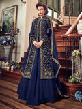 Navy Blue All Embroidered Jacket Style Anarkali Suit