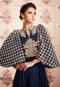 Navy Blue Kaftan Style Embroidered Anarkali Suit