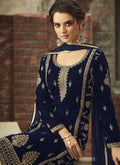 Navy Blue With Gold Ethnic Embroidered Pant Suit