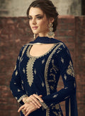 Navy Blue With Gold Ethnic Embroidered Pant Suit