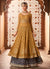 Ochre Yellow And Grey Embroidered Flared Anarkali Lehenga Suit