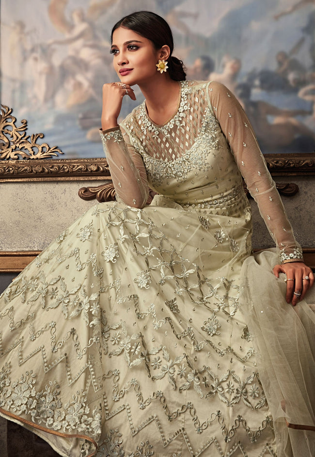 Cream Color Party Wear Designer Gown :: ANOKHI FASHION