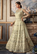 Off White Embroidered Flared Anarkali Gown Set
