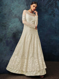 Off White Overall Embroidered Net Anarkali Suit