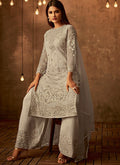 Off White Traditional Embroidered Palazzo Pant Suit