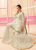 Off White With Golden Embroidered Detail Ethnic Kurti And Palazzo Suit