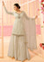 Off White With Golden Embroidered Detail Ethnic Kurti And Palazzo Suit