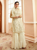 Off White With Golden Touch Embroidered Gharara Suit