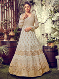 Off White And Golden Detail Layered Anarkali Suit