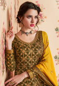 Olive And Yellow Embroidered Gharara Palazzo Suit