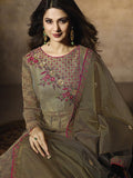 Olive Digital Printed Embroidered Silk Anarkali Suit