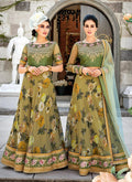 Olive Green Floral Embroidered Lehenga Choli Suit