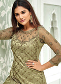 Olive Green Pakistani Embroidered Pant Suit