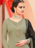 Olive Green Two Tone Embroidered Palazzo Suit