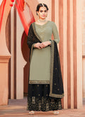 Olive Green Two Tone Embroidered Palazzo Suit