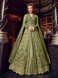 Olive Green With Golden Embroidered Lehenga/Pant Suit
