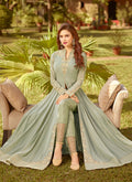 Pastel Green Golden Embroidered Slit Style Anarkali Suit