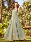 Pastel Green Golden Embroidered Slit Style Anarkali Suit