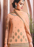 Pastel Orange And Green Embroidered Palazzo Suit
