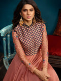 Peach All Over Minimalist Embroidered Anarkali