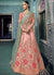 Peach And Blue Embroidered Kaliyaari Lehenga Choli Set