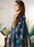 Peach And Blue Embellished Satin Palazzo Suit