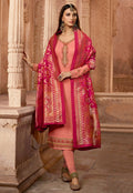 Peach And Pink Embroidered Satin Churidar Suit