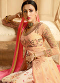 Peach And Pink Printed Slit Style Embroidered Anarkali Suit