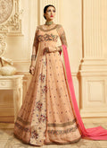 Peach And Pink Printed Slit Style Embroidered Anarkali Suit