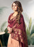 Peach And Red Embellished Satin Palazzo Suit