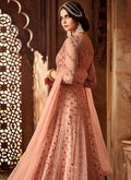 Peach Ethnic Embroidered Net Anarkali Suit