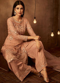Peach Traditional Embroidered Palazzo Pant Suit