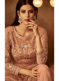 Peach Traditional Embroidered Palazzo Pant Suit