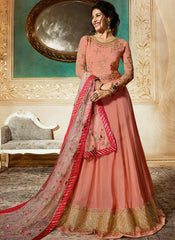 Peach Delicately Embroidered Kalidar Anarkali Suit