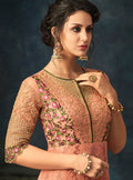 Peach Overall Floral Embroidered Flared Anarkali Suit