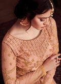 Peach Golden Fully Embroidered Anarkali Lehenga Suit