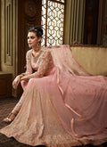 Peach Golden Embroidered Net Anarkali Pant Suit