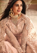 Peach Heavily Embroidered Net Anarkali Suit